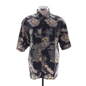 Tommy Bahama Mens Large Short Sleeve Button-Down Floral Black Yellow Shirt Rayon